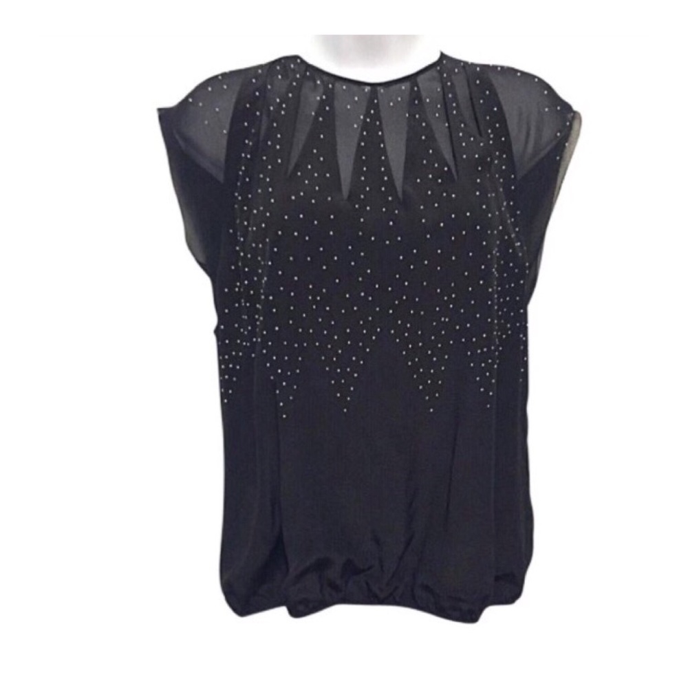 BCBG Runway Silk Studded Slit Back Top